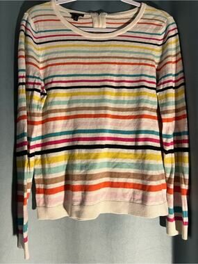 Talbots Cream Stripe Sweater w/ Zipper in Back Lightweight S M